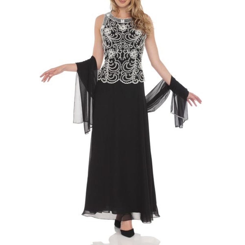 J KARA Embellished Bodice A-Line Chiffon Dress